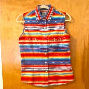 Panhandle Rough Stock Sleeveless Multi Color Pearl Snap cotton Small Shirt
